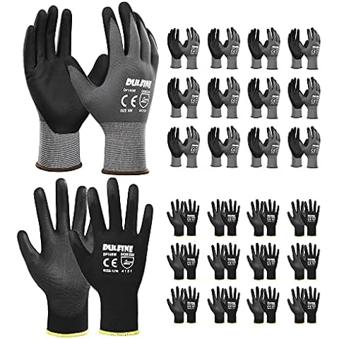 DULFINE Ultra-Thin PU Coated Work Gloves-12 Pairs,Excellent Grip,Nylon  Shell Black Polyurethane Coated Safety Work Gloves, Knit Wrist Cuff,Ideal  for