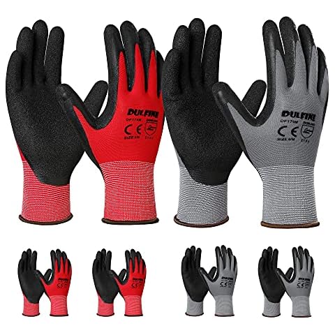 DULFINE Ultra-Thin PU Coated Work Gloves-12 Pairs,Excellent Grip,Nylon  Shell Black Polyurethane Coated Safety Work Gloves, Knit Wrist Cuff,Ideal  for