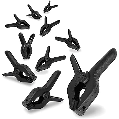 12 Pack Plastic Spring Clamps, 3.5inch Small Heavy Duty Clips for Crafts,  Backdrop Stand, Woodworking, Photography Studios (Black)