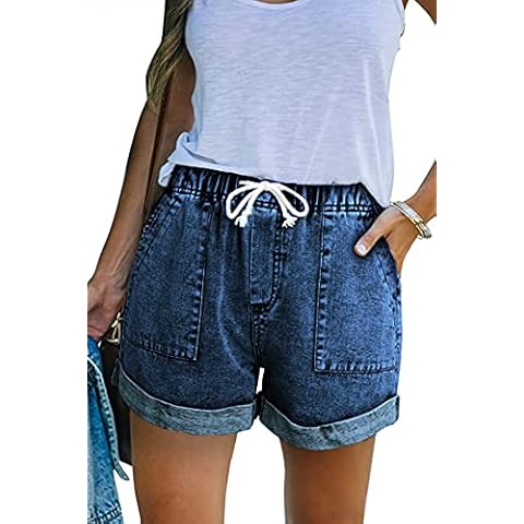 Elastic Waist Denim Shorts for Women