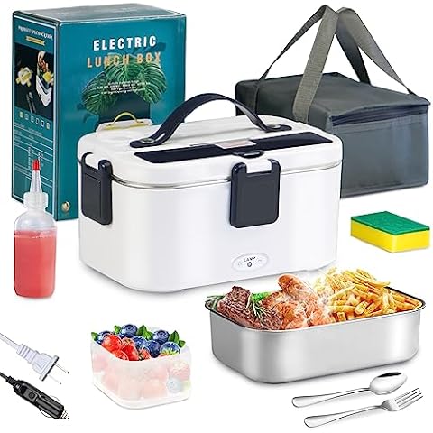 Heated Lunch Box, Food Warmer for Work, Car 1.8L Includes Cutlery Set & Ice  Pack