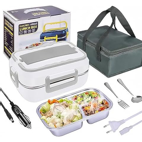 Electric Lunch Box for Car and Home, Work Office - 12V-24V/110V 55W  Portable Food Warmer Heater Lunch Box for Men & Adults With Food-Grade  Stainless Steel Container 1.5L, 1 Fork & 1