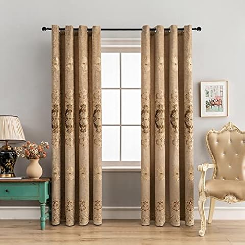 ELKCA European Curtains Valance for Living Room Luxury European Style  Curtains for Bedroom Window Curtains for Kitchen,Rod Pocket (W98inch, 1  Panel)