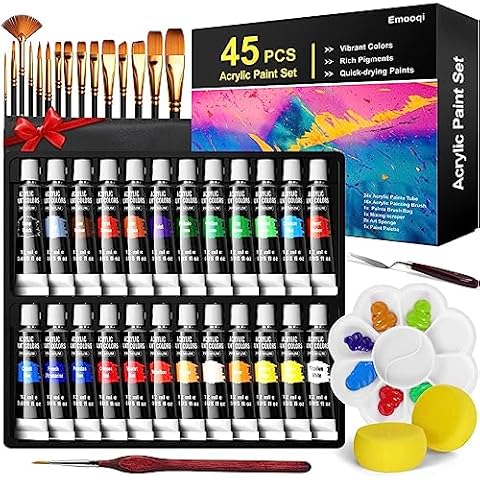 Emooqi Acrylic Paint Set 24 Rich Paint Colors with 11 Art Brushes Paint  Palette & Painting Canvas - Quick Dry Paints for Hobby Painters & Kids  Great for Canvas Wood Rock Ceramic Painting.