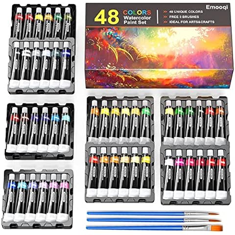  MeiLiang Watercolor Paint Set 52 Colors in Half Pans with  Drawing Pencil, Paint Brushes, 5 Watercolor Paper, Sponge, Black Drawing  Pens, Art Supplies for Adults Travel Watercolor & Purple Box 