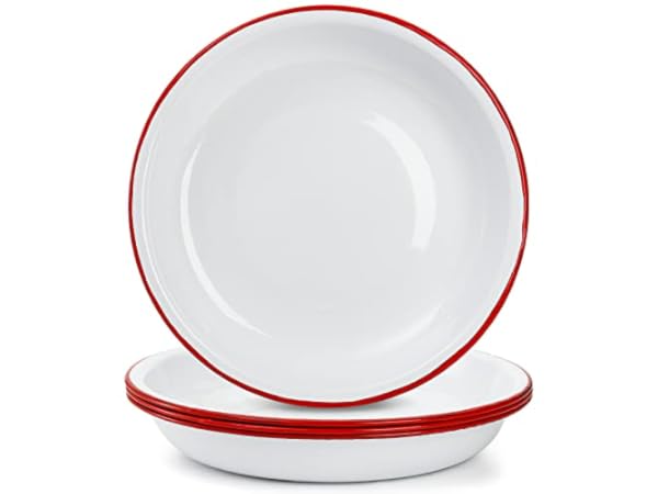 Webake 9.5 inch enamel plates 2 pack salad pasta bowls white body with