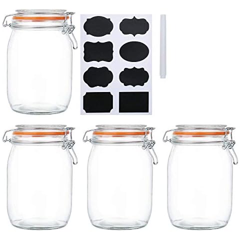  CHEFSTORY 50oz Airtight Glass Jars with Lids, 3 PCS Food  Storage Canister for Kitchen & Pantry Organization and Storage, Square Mason  Jar Containers for Storing Sugar, Flour, Cereal,Coffee,Cookies : Home 