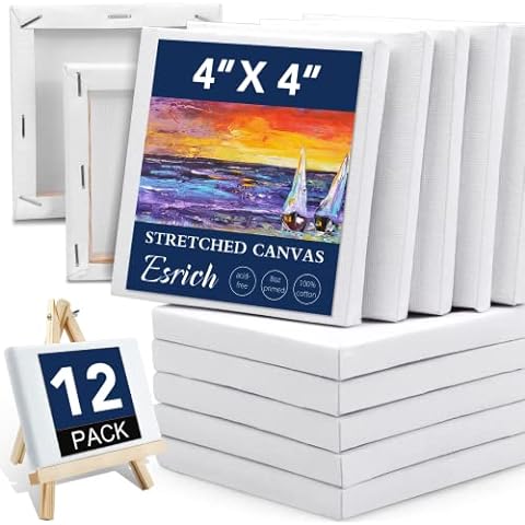 Artkey Mini Canvas, 4x4 inch 24-Pack,100% Cotton Square Small Canvases for  Painting for Adult & Kids 