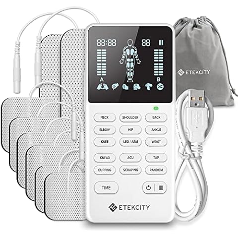  AVCOO 30 Modes TENS EMS Unit Compact Muscle Stimulator for Pain  Relief, Rechargeable & Portable Dual Channel EMS Muscle Stimulator with 30  Intensity Levels and 12 Electrode Tens Unit Replacement Pads 