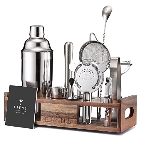  Esmula Bartender Kit with Stylish Bamboo Stand, 12 Piece 25oz Cocktail  Shaker Set for Mixed Drink, Professional Stainless Steel Bar Tool Set, Gift  for Man Dad- Cocktail Recipes Booklet: Home 