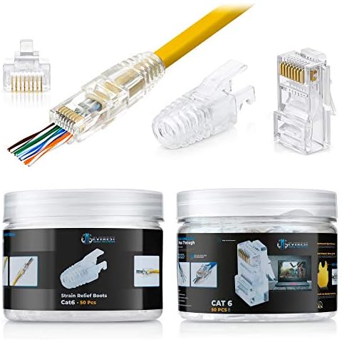 Everest Media Solutions RJ45 Cat7 & Cat6A Pass Through Connectors - 30 Pcs,  50UM Gold Plated Shielded FTP/STP External Ground for 23 AWG Network Cable