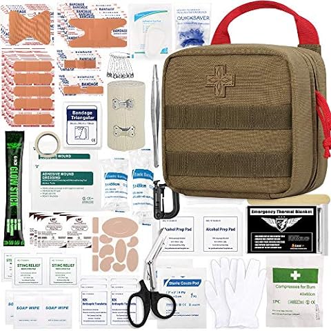 200Pcs Emergency Survival Kit and First Aid Kit Professional Survival Gear  SOS Emergency Tool with Molle Pouch for Camping Adventures Black