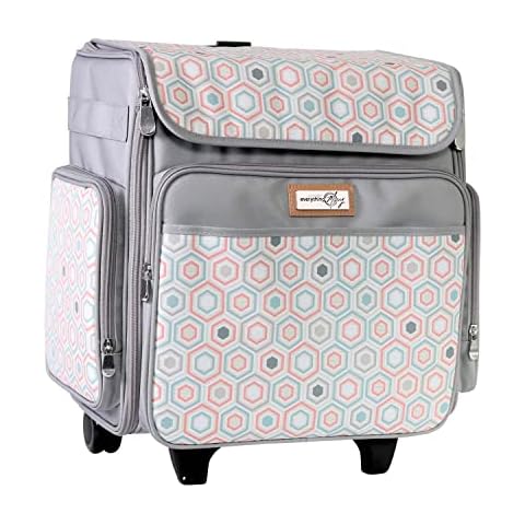 Everything Mary Teacher Rolling Tote, Grey & White - Wheeled Teacher Tote  Bag - Trolly for Teaching, Office, Craft, & Cleaning Supplies