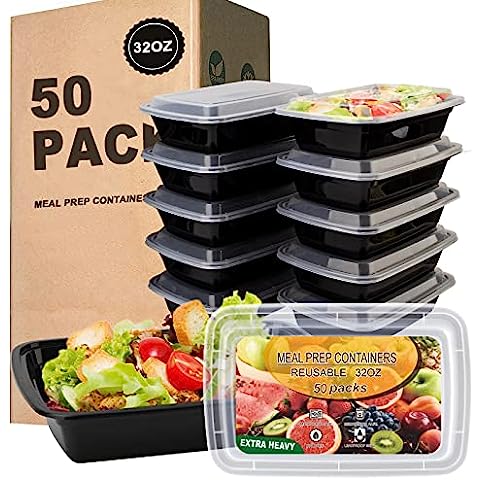 Glotoch Meal Prep Container, 50 Pack 28 Oz 1 Compartment to Go Containers,  Black