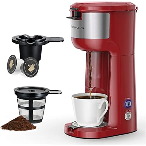 Slim Single Serve Coffee Maker 2 in 1 for K Cup Pod & Ground Coffee, Mini K  Cup Coffee Machine 14 Oz, One Cup Coffee Brewer with One-Bouton Fast