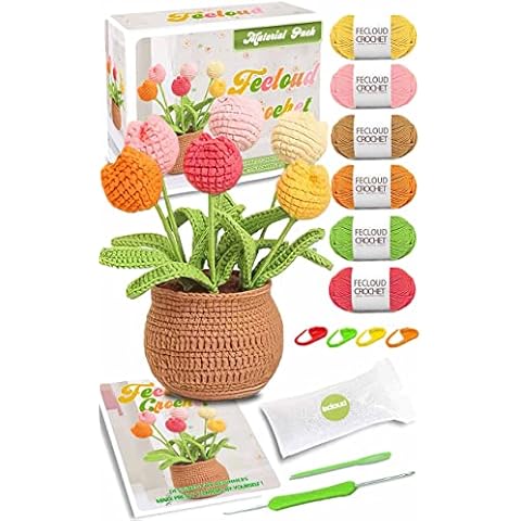  FECLOUD Crochet Knitting Kit for Beginners - 3Pcs Succulents,  Step-by-Step Video Tutorials, Learn to Knit Kits for Adults Beginner
