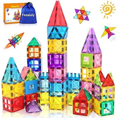 100 Pcs Magnetic Tiles for 3 4 5 6 7 8+ Year Old Boys Girls Toddlers 3D  Magnetic Blocks Building Set for Kids Age 3-5 Creativity Construction Toys  for 4-8 Christmas Birthday Gifts 