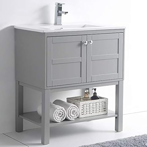 SSLine Under Sink Vanity Cabinet Free Standing Bathroom Sink Cabinet with Pedestal Hole White Bath Storage Cupboard w/Doors