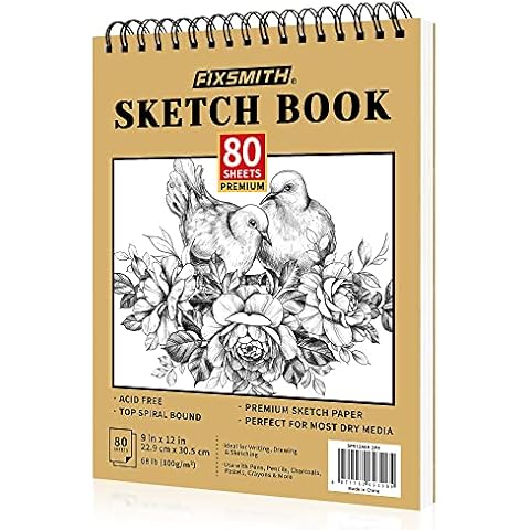 FIXSMITH 9x12 Sketch Book, 100 Sheets Durable Acid Free Drawing