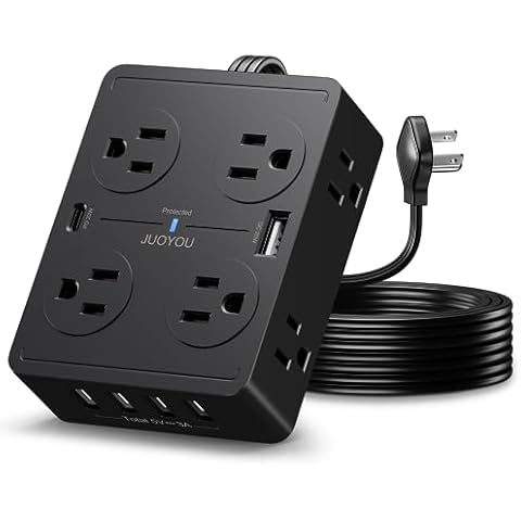 Flat Plug Power Strip, Ultra Thin Extension Cord - Addtam 12 Widely AC 3  Sides Multiple Outlets, 5Ft, 900J Surge Protector, Wall Mount, Desk  Charging