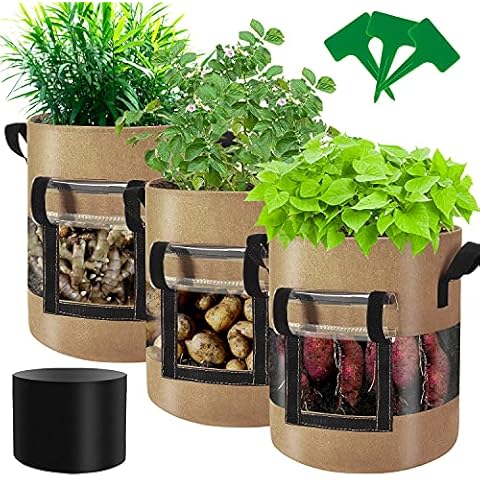 10 gal. Potato Grow Bags Pots with Handle, Thickened Non-Woven Fabric Container, Flap and Visualization Window (10-Pack)