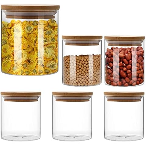 Le'raze Set of 5 Borosilicate Glass Food Storage Jars Containers with  Airtight Bamboo Clamp Lid