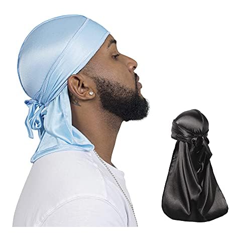 Premium Silky 360 Wave Builder Durag for Men- Extra Long Ties - Unisex -  Wide Strap - Durags for Men Waves- Fashion - Black