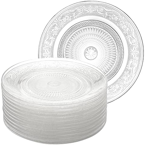 Frcctre 12 Pack Glass Salad Plates, 7 Inches Glass Fruit Dessert Plates,  Clear Glass Appetizer Dinnerware Set with Beautiful Carved Pattern