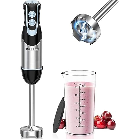 Mueller Austria Hand Blender, Smart Stick 800W, 12 Speed and Turbo Mode,  3-in-1, Titanium Steel Blades, Comfygrip Handle, with Whisk,  Chopper/Grinder Bowl and Beaker/Measuring Cup 