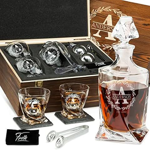 Premium Bullet Shaped Whiskey Stones Gift Set for Men - 10 Bullets Chilling  Stainless-Steel Whiskey Rocks - 11 oz 2 Large Twisted Whiskey Glasses,  Slate Coasters, Tongs - Premium Set in Pine Wood Box 