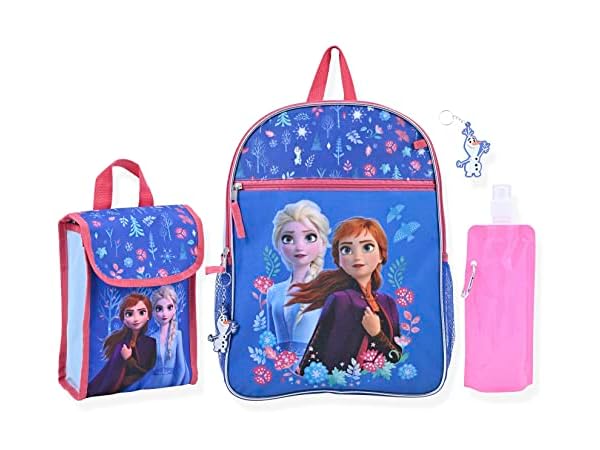 Disney Shop Disney Frozen Backpack and Lunch Box Bundle Set for Girls  ~Deluxe 16 Frozen Backpack with Lunch Bag, Water Bottle, Stickers