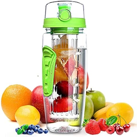 Live Infinitely Fruit Infuser Water Bottle with Time Marker, Insulation Sleeve, and Recipe eBook 32 oz Purple