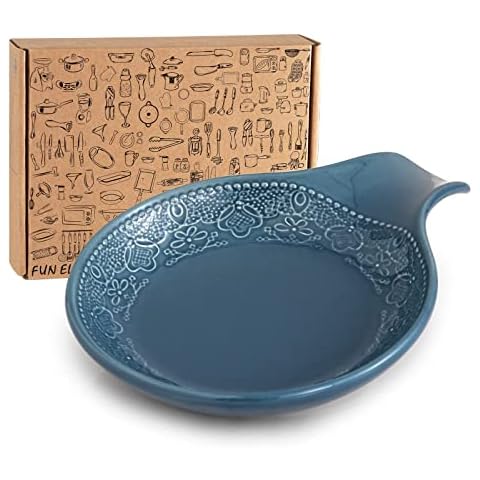 Fe Fun Elements Fe Casserole Dish, 2 Quart Round Ceramic Bakeware with Cover, Lace Emboss Baking Dish for Dinner, Banquet and Party (Blue)