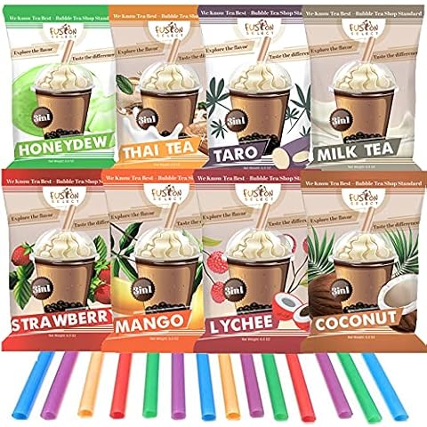 Fusion Select Authentic Bubble Tea Kit Extra Rich (5 Packs) Mango Taro  Honeydew Strawberry and Brown Sugar Bubble Tea Drink Boba Tapioca Pearl  Straws Bubble Tea Flavors (Mixed Fruit Flavors) 