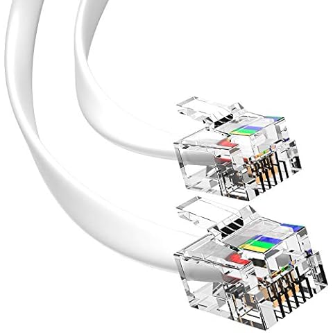 CableWholesale 50 feet Telephone Cord for Voice (VoIP), RJ11 Plug Gold  Plated Connectors, 6P / 4C, White, 28AWG, Reverse, RJ11 Phone Cable