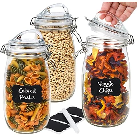 GADGETWIZ Glass Cookie Jar -2x 1/2 Gallon (64oz) & 1/4Gallon (32oz) - Glass  Apothecary Jars With Lids - Canister Sets For Kitchen Counter - Glass