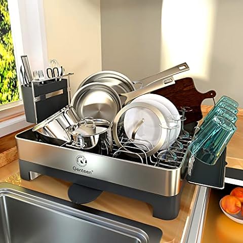 simplehuman Kitchen Dish Drying Rack With Swivel Spout, Fingerprint-Proof  Stainless Steel Frame Grey Plastic KT1181 - Best Buy