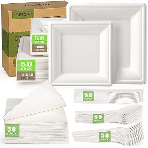 Gezond Compostable Paper Plates Set 300 Pieces Disposable Plates 10-inch  Eco