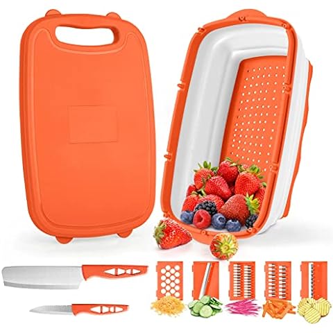 QiMH Collapsible Cutting Board - Foldable Space Saving Multi-function  Kitchen Dish Tub and Camping Sink- Washing and Draining Veggies Fruits Food