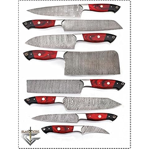 GladiatorsGuild G30 Professional Kitchen Knives Damascus Steel Utility Chef  Kitchen Knife Set Red Patook & Wenge Wood with Chopper/Cleaver Pocket Case