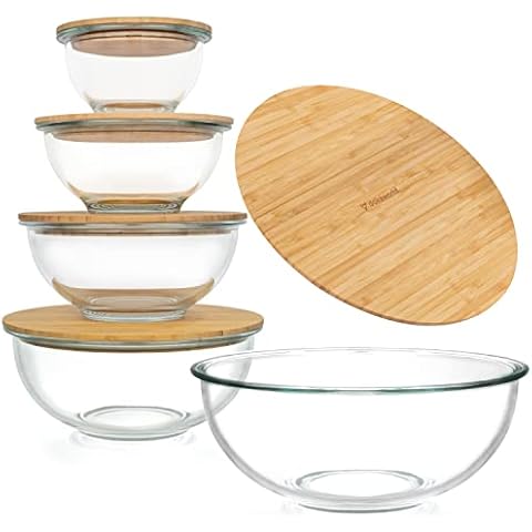 WhiteRhino Glass Bowls with Lids, 3 Packs Clear Mixing Bowls Set for  Salad,Cake, Large Mixing Bowl for Kitchen 