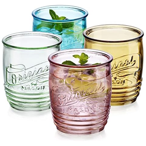 Glassware Drinking Glasses Set of 8 by Home Essentials & Beyond 4 Highball (17 oz) Kitchen Glasses 4 (13 oz) Rocks Glass Cups for Water, Juice and