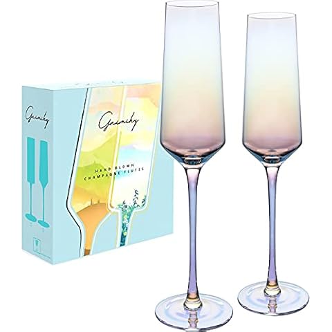 Iridescent Wine Glasses Set of 2 - 16oz Cylindrical Red White Wine Glass,  Made from Lead-Free Premium Crystal, Great Gift for Wedding, Anniversary,  Christmas, Birthday, 9'' Tall, Clear 