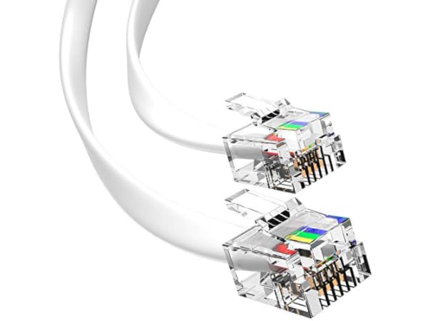 CableWholesale 50 feet Telephone Cord for Voice (VoIP), RJ11 Plug Gold  Plated Connectors, 6P / 4C, White, 28AWG, Reverse, RJ11 Phone Cable