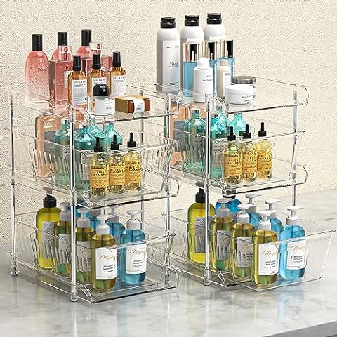 Fabspace Pull-out Home Organizer 2 Pack 2 Tier Clear Bathroom Organizer  with
