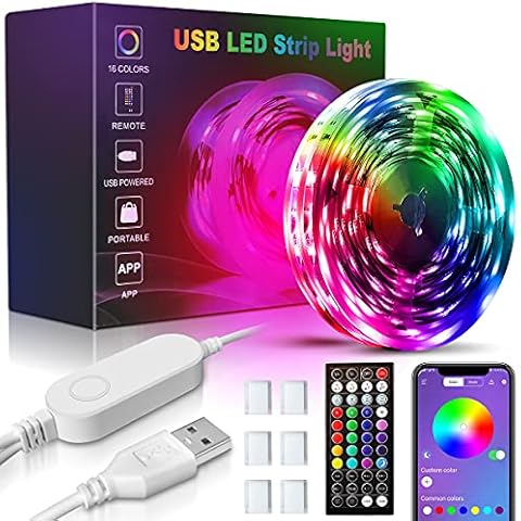 HOUHUI USB LED Strip Lights Kit, Light 4 Pre-Cut 1.64ft/6.56ft LED Light  Strips, Color Changing TV Backlights with Remote, RGB 5050 Bias Lighting  for
