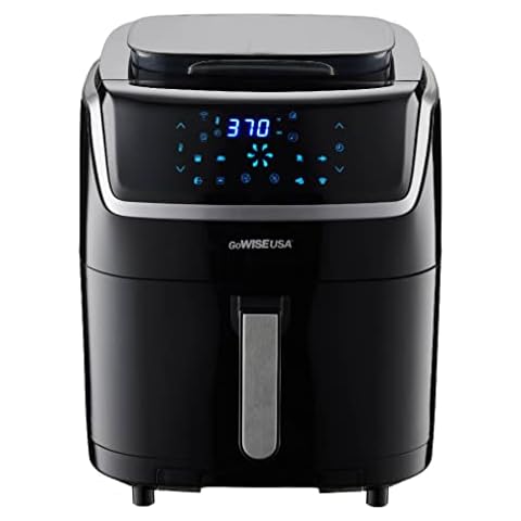 GoWISE USA 7-Quart Air Fryer & Dehydrator MAX STEEL XL- with Touchscreen  Display with Stackable Dehydrating Racks with Preheat & Mute Functions +  100