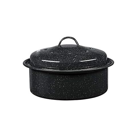 Granite Ware 15 qt. Heavy Gauge Seafood/Tamale Steamer Pot with Lid & Trivet Speckled Black, Stainless Steel Rim