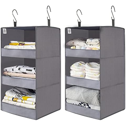 MAX Houser 4-Shelf Hanging Closet Organizer, Space Saver, Cloth Hanging  Shelves with 2 Side Pockets, Foldable (Beige)