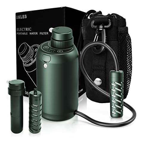 BKLES Electric Water Purifier Survival, 0.01 Micron '5-Stage' Water Filtration System Survival with Emergency Lighting Water Filter for Camping
